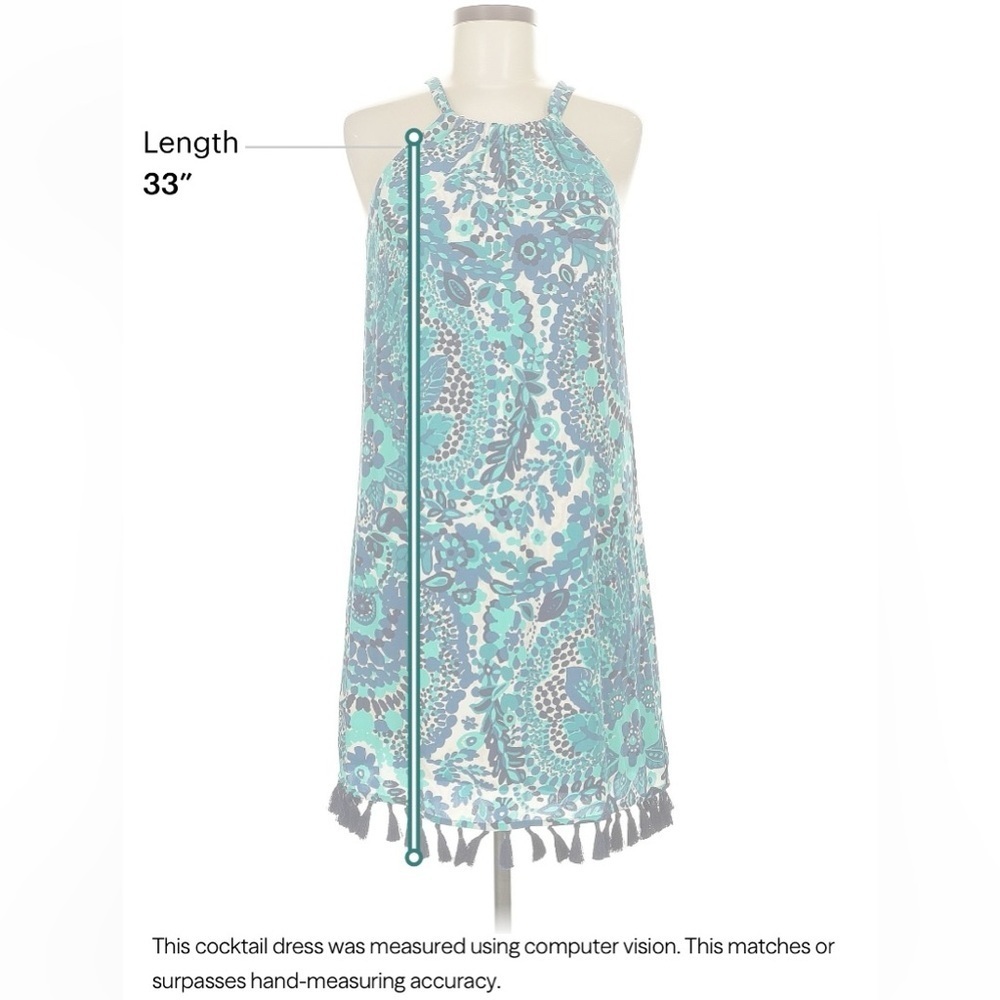 Trina Turk Blue Green Floral Halter Dress Tassel Hem Women’s Size 2 NWT - Picture 6 of 6